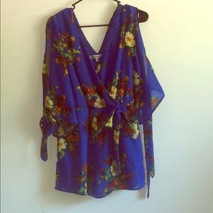 Royal blue long sleeve floral pattern romper